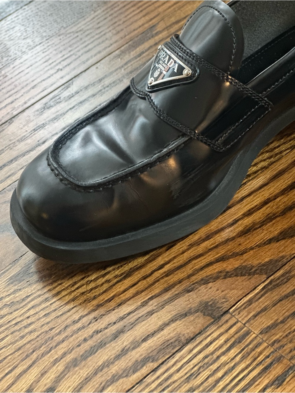 Prada Black Leather Penny Loafers for Women - Picture 3 of 7